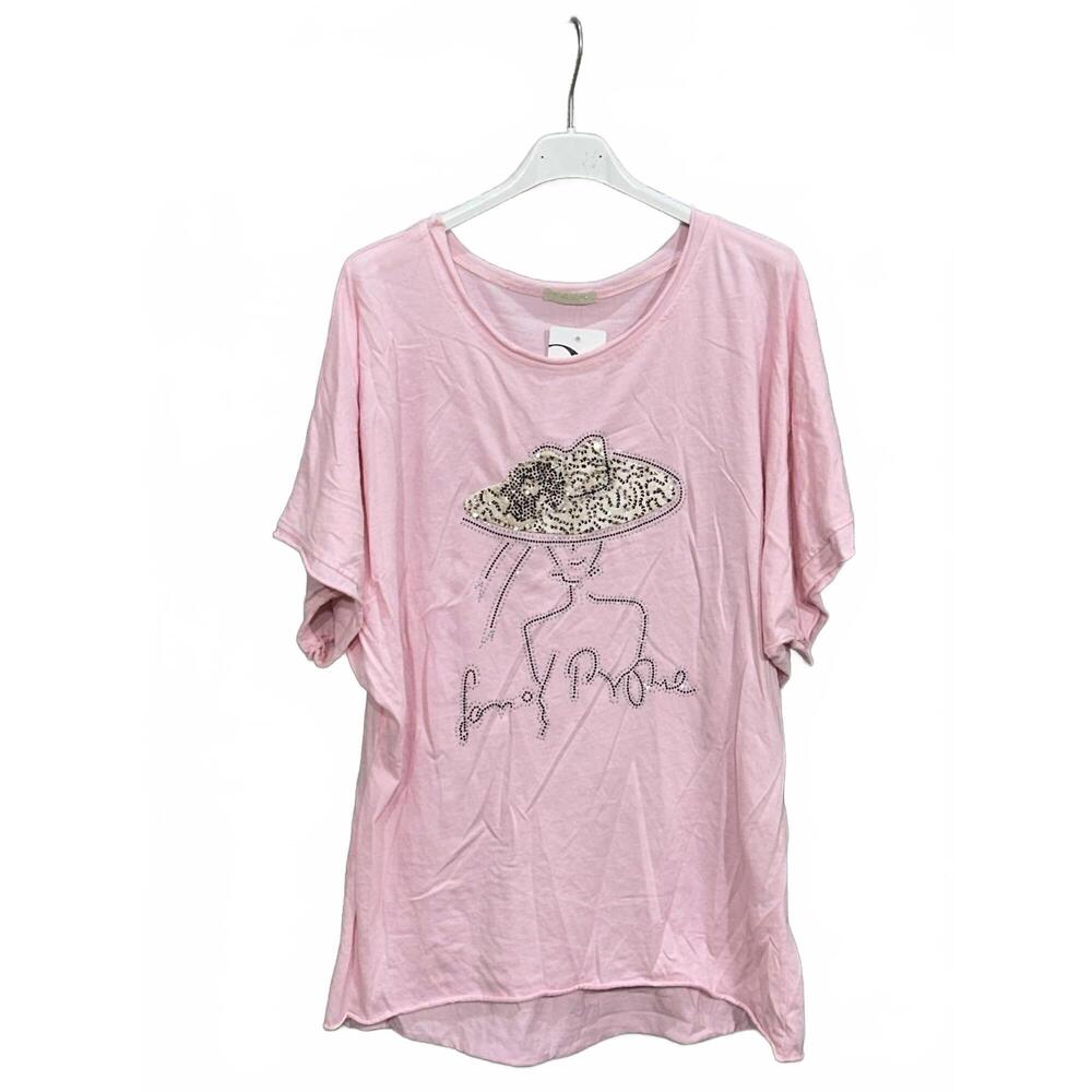 NEW OZ women's embelished short sleeve tee in pink